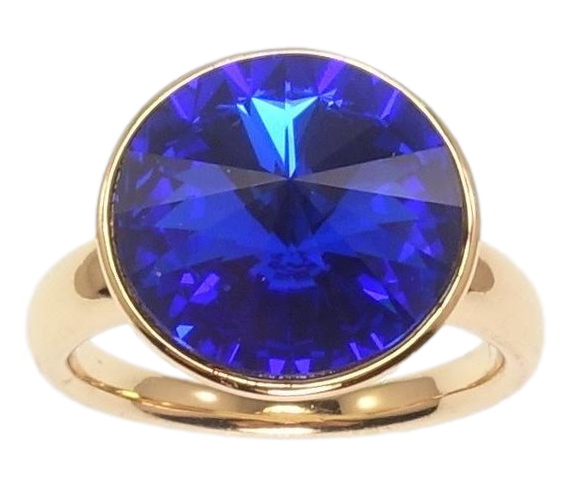 Каблучка Xuping колір 18K з кр-ми Swarovski "Кристал Bermuda Blue ø 15мм" р.16.5