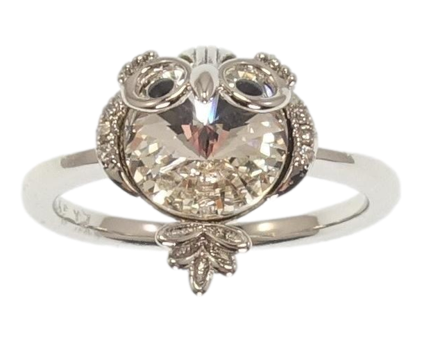 Каблучка Xuping колір Родій із кристалами Swarovski "Сова з кристалом Clear" р.18.5,19.5