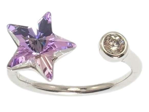 Каблучка Xuping колір Родій із кристалами Swarovski "Кристальна зірочка Tanzanite" р.16-17