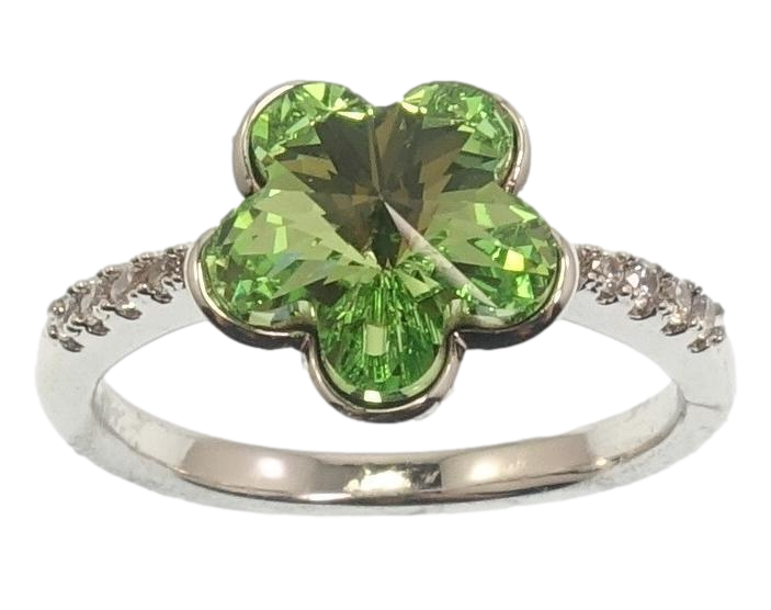 Каблучка Xuping колір Родій із кристалами Swarovski "Кристальна квіточка Peridot" р.17,18.5