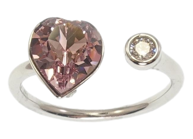 Каблучка Xuping колір Родій із кристалами Swarovski "Кристальне серце Vintage Rose" р.18-19