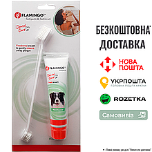 Набір зубна паста та зубна щітка для собак Flamingo Petcare Toothpaste + Toothbrush, 85г