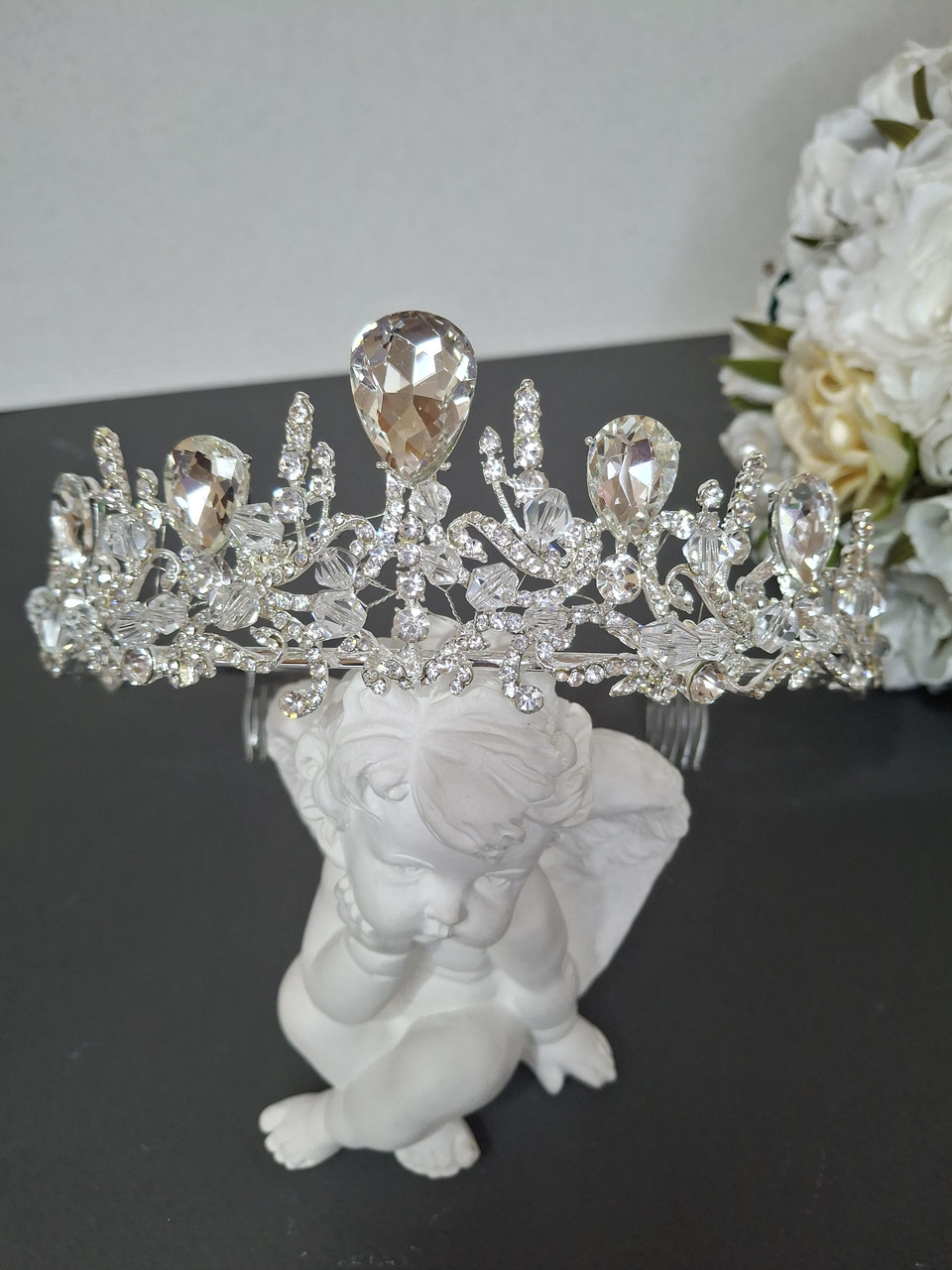 Красива висока корона, діадема для волосся Swarovski + кришталь
