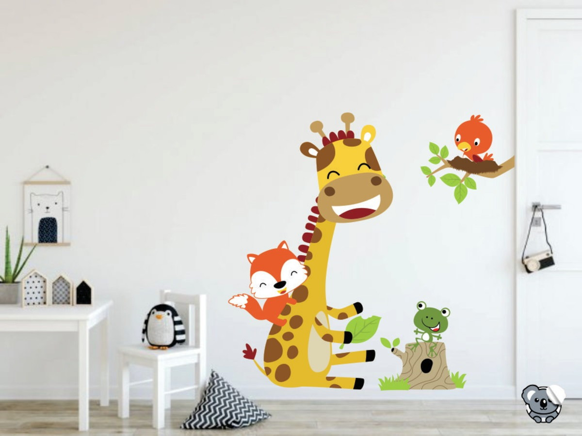 Наклейка вінілова "Жираф і лисичка" декоративна в дитячу кімнату для дівчаток і хлопчиків 60х90 см, фото 1