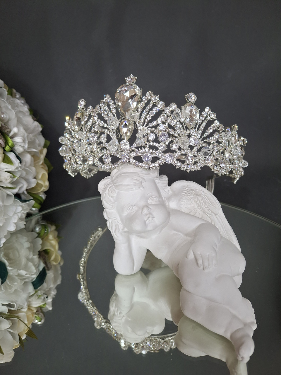 Красива висока корона, діадема для волосся Swarovski + кришталь