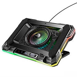 Охолоджувальна підставка для ноутбука з підсвічуванням та відділенням для телефону HOCO DH20 |2USB, RGB, 14-19"| Чорний