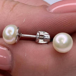 Срібні сережки-пусети родовані з перлами натуральними РН-023