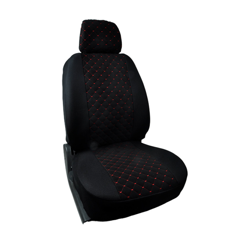 Авточохли В LUXE MAX Алькантара Чорна червона нитка ромби сидіння розділене 5 підголовників, фото 1