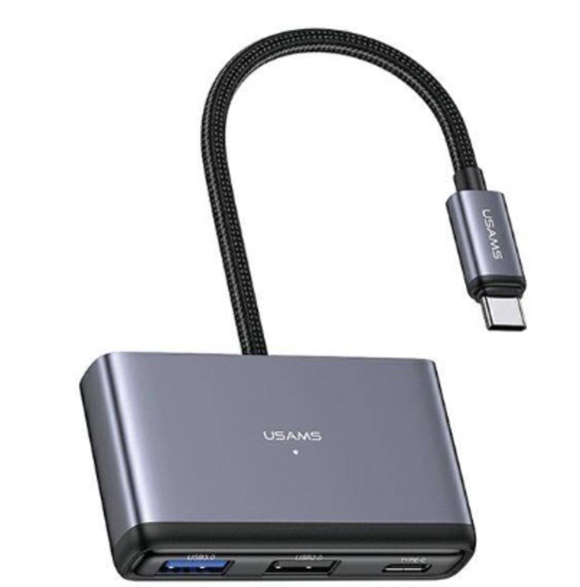 USB-хаб Usams US-SJ627 4in1 Multifunctional Type-C HUB dark grey Type-C*1+USB3.0*1+USB 2.0*2