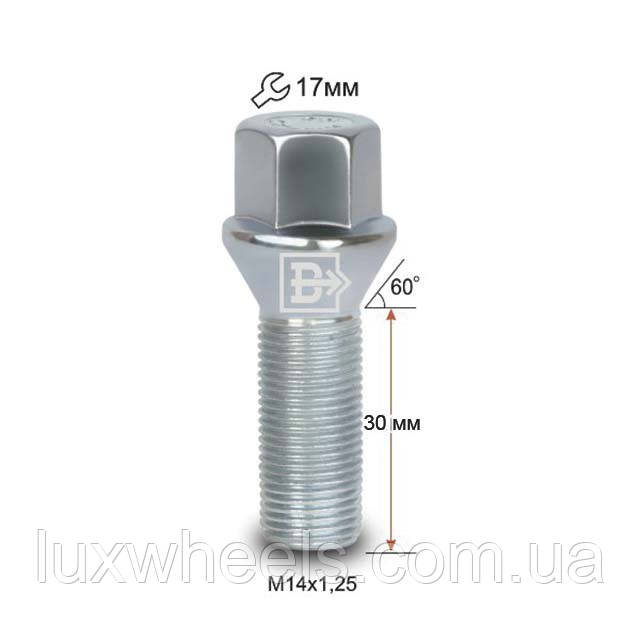 Болт колісний 077120 Z M14X1,25X30 Цинк Конус із виступом ключ 17 мм
