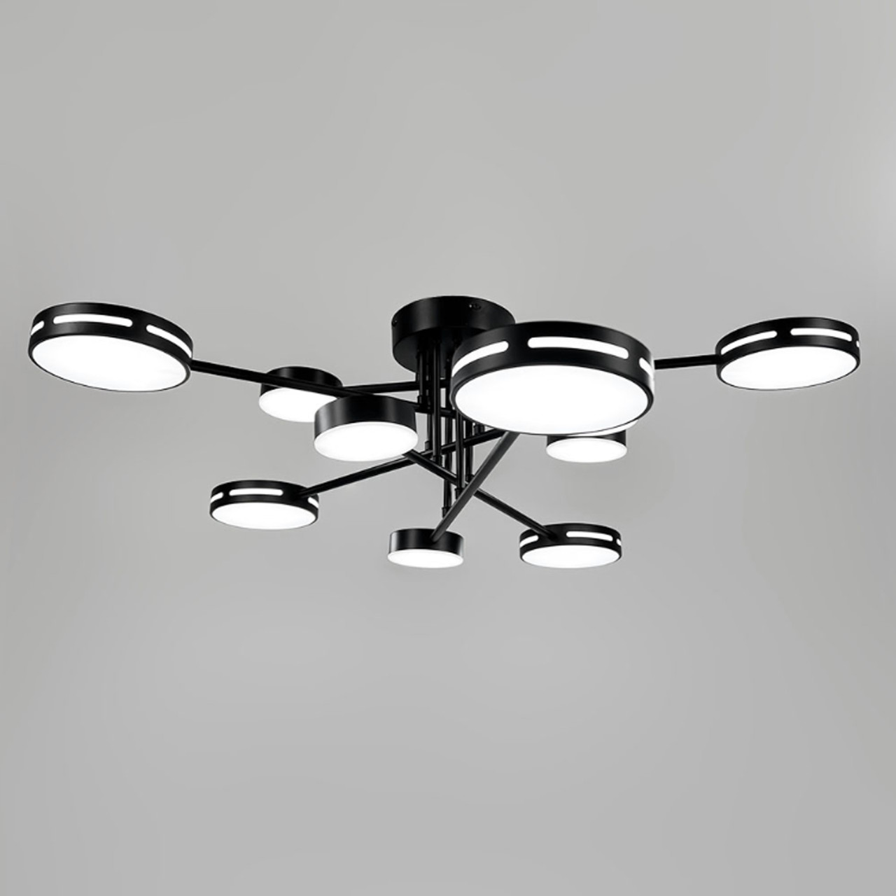 Стельова сірчана Led-люстра на 10 світлових кілець у чорному корпусі на 75W, до 20 м², фото 1