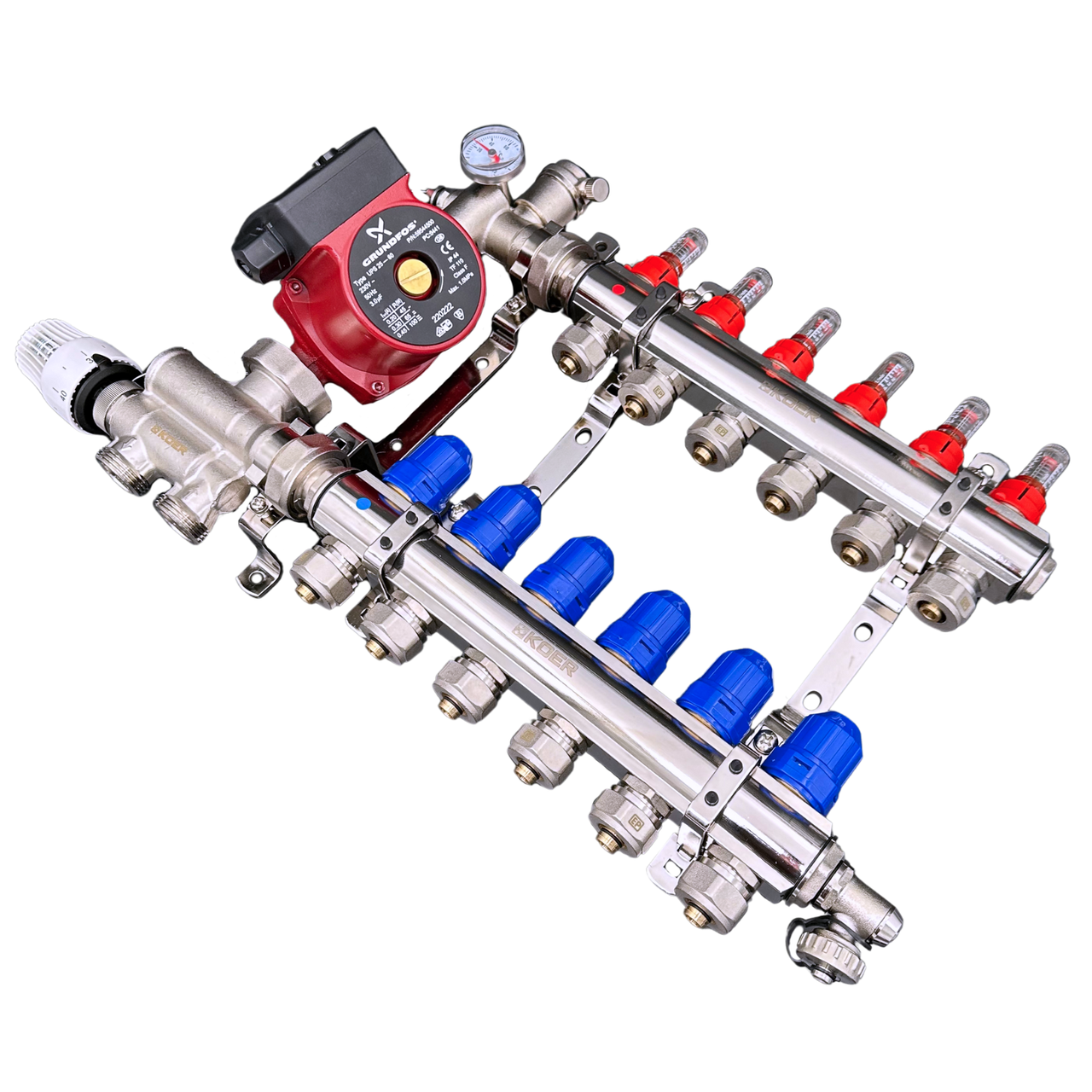 Колектор на 6 контурів з насосом нижнє підключення Чехія, фото 1