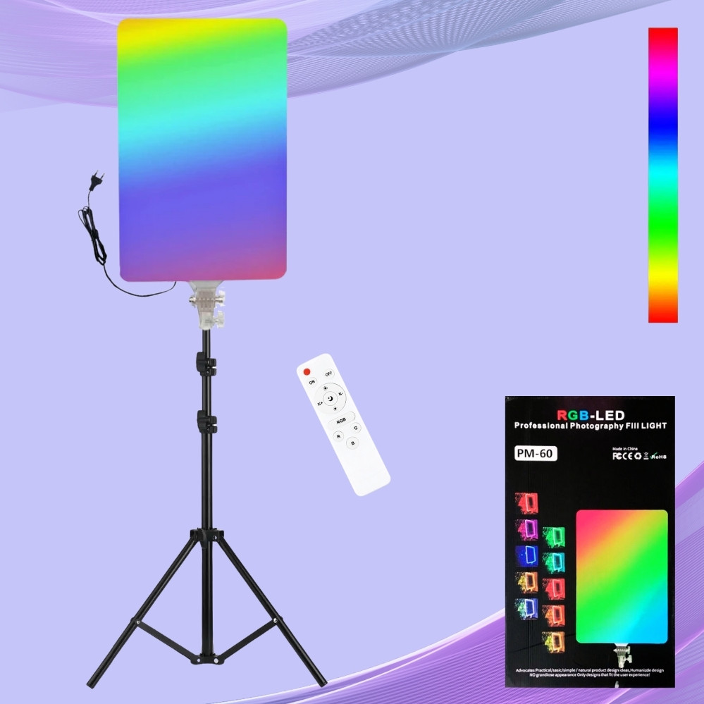 Прямокутна RGB лампа 50х35cм з пультом та штативом 2м LED відеосвітло PM-60 для фото та відеозйомки, фото 1
