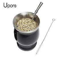 Чашка для Мате Калабас (чашка) Yerba Mate из нержавеющей стали 230 мл + бомбилья и ершик в подарок