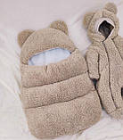 Комплект Тедді для новонароджених дітей, спальник та комбінезон 56-62 розмір, світлий бежевий, фото 2