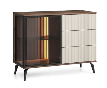 Комод з підсвіткою Вічі / Vici 1-дверний з шухлядами Горіх/ МДФ кашемір TM Perfect Home