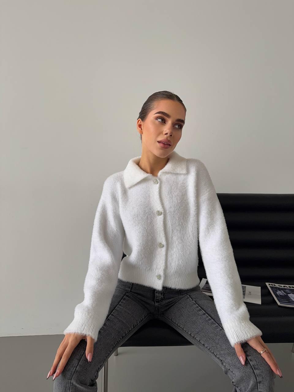 Тепла кофта на ґудзиках із відкладним коміром оверсайз (р. 42-46) 9sv3414, фото 1