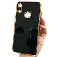 Чохол для Honor 8a чорний із золотим обідком силіконовий глянцевий