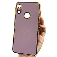 Чохол для Honor 8a чорничний із золотим обідком силіконовий глянцевий