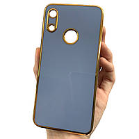 Чохол для Honor 8a синій із золотим обідком силіконовий глянцевий