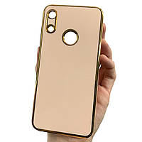 Чохол для Honor 8a пудровий із золотим обідком силіконовий глянцевий