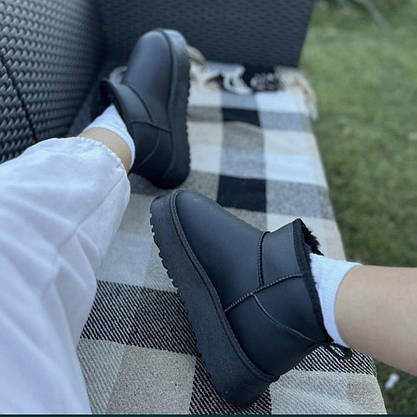 Уги Чорні BLACK екошкіра Міні короткі на високій платформі зима жіночі, фото 6