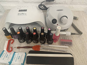 Стартовий набір для манікюру, гель-лаку, з лампою Sun X 54W і фрезером 35000