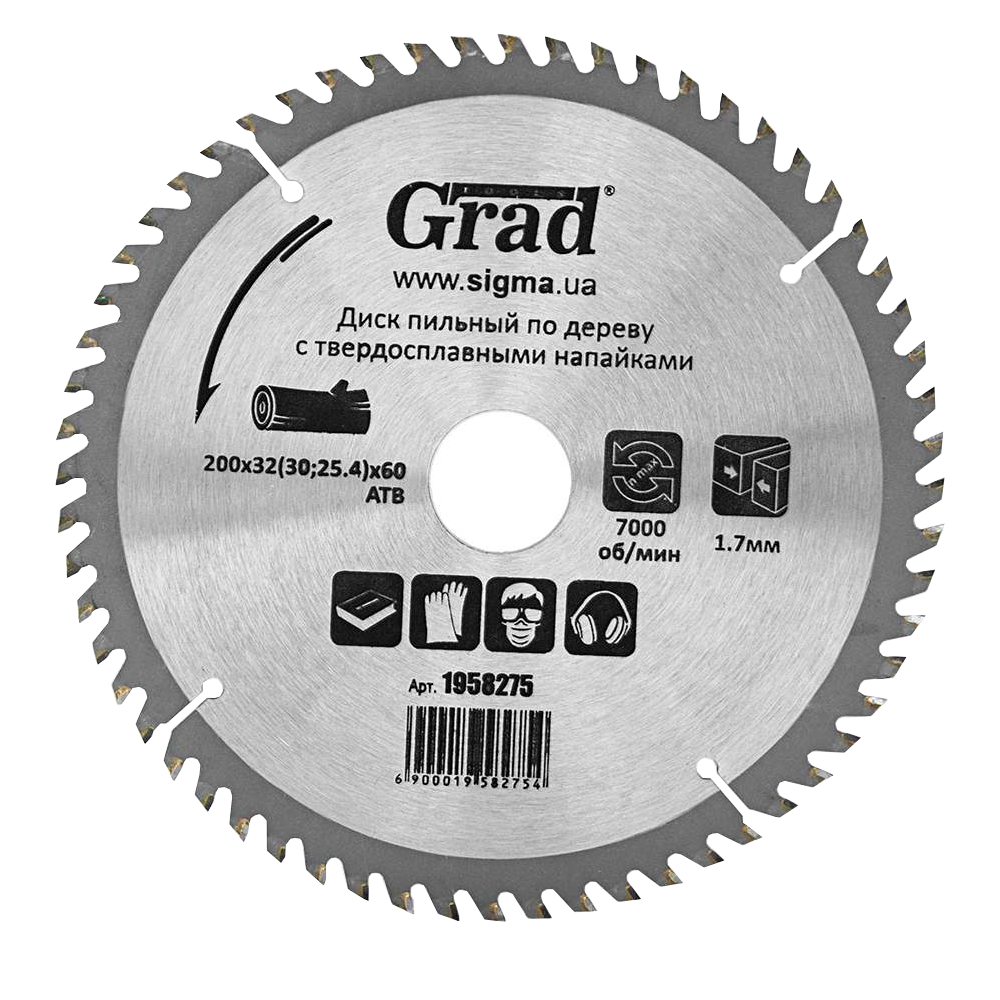 Диск пильний, 200*32 мм, Z60, з напайками, "Grad"