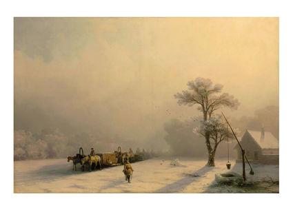 Листівка Українське мистецтво - Зимовий обоз в дорозі, 1857, фото 1
