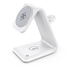 Магнітна бездротова зарядка 3 в 1 QC 3.0 15 Вт підходить для телефону, iWatch, AirPods Білий ( код: WCS3O )