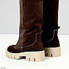 Високі чоботи труби натуральна замша колір гіркий Шоколад на бежевій тракторній підошві, фото 6
