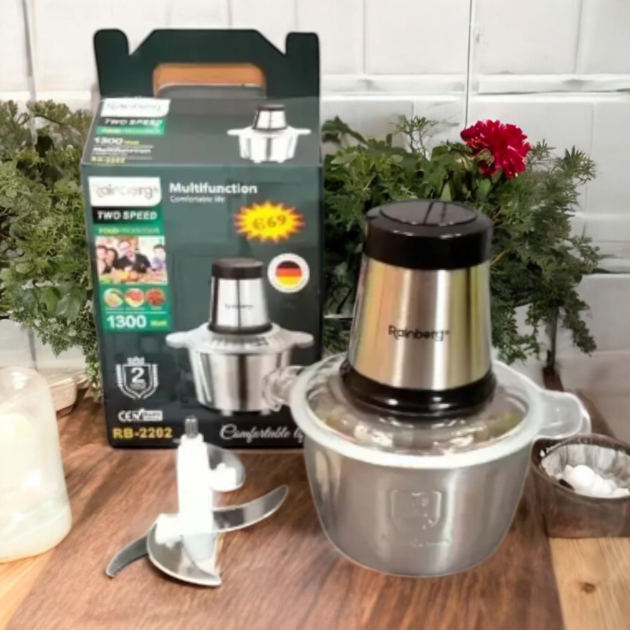 Мощный блендер измельчитель Rainberg 1300 Ватт Металл для мяса овощей фруктов Чоппер