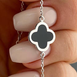 Срібний браслет родований без каменів з емаллю в формі конюшини (1,4 см) РН-024