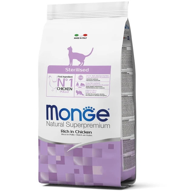 Monge Cat Sterilised сухий корм для стерилізованих/кастрованих котів, профілактика ожиріння, курка 10КГ