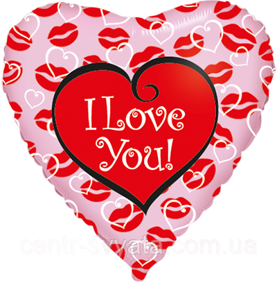 Фольгована кулька Flexmetal 18"(45 см) Серце "I Love you" поцілунки