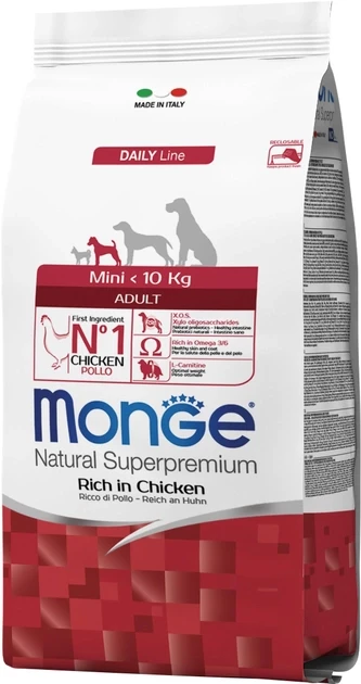 Monge Dog Mini Adult сухий корм для дорослих собак дрібних порід, курка з рисом, 15КГ