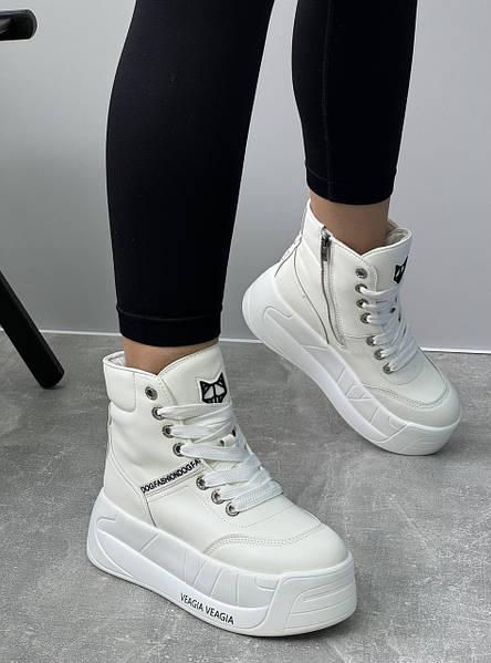 Кросівки 36 кеди біле хутро екошкіряні жіночі, фото 1