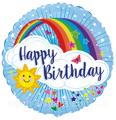 Фольгована кулька Flexmetal 18"(45 см) Коло "Happy Birthday" веселка