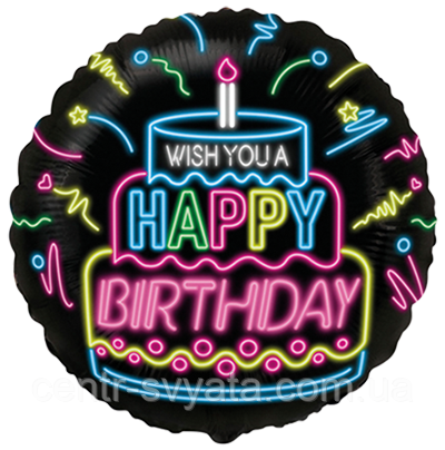 Фольгована кулька Flexmetal 18"(45 см) Коло "Wish you a Happy Birthday" неон