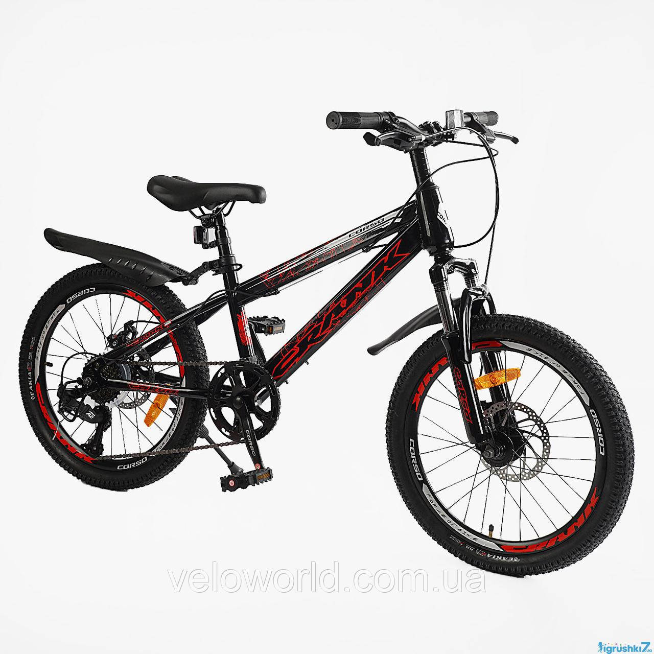Дитячий спортивний велосипед 20'' Corso Crank сталева рама 11", LTWOO-A2 7 швидкостей, зібраний на 75%