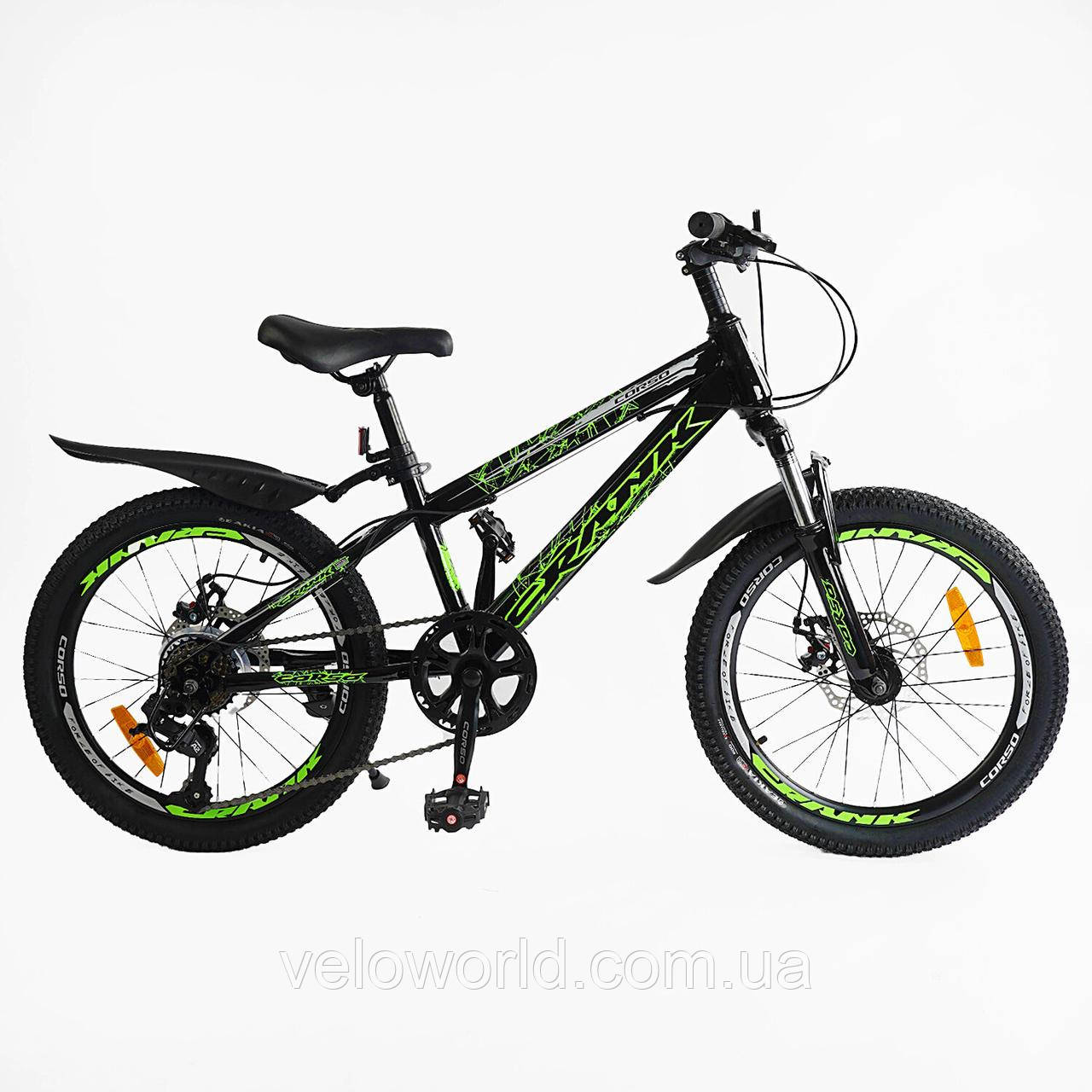Дитячий спортивний велосипед 20'' Corso Crank сталева рама 11", LTWOO-A2 7 швидкостей, зібраний на 75%