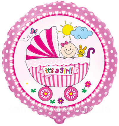 Фольгована кулька Flexmetal 18"(45 см) Коло "It's a Girl" коляска з дівчинкою