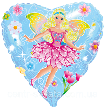 Фольгована кулька Flexmetal 18"(45 см) Серце Фея на блакитному
