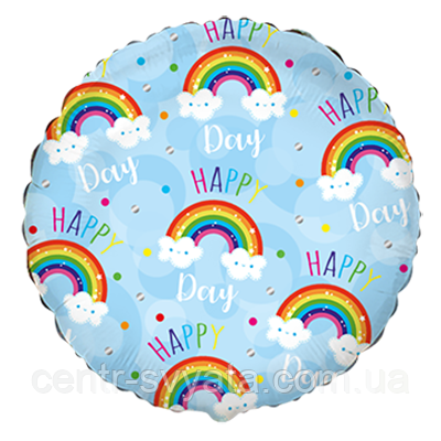 Фольгована кулька Flexmetal 18"(45 см) Коло "Happy Day" веселка на блакитному