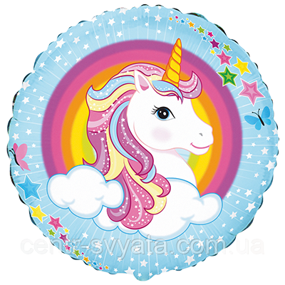 Фольгована кулька Flexmetal 18"(45 см) Коло Єдиноріг веселковий