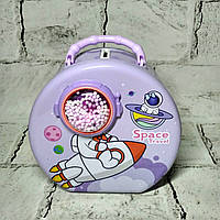 Скарбничка для грошей дитяча для дівчинки Космос металева із кодовим замком 15х14х9 см Бузкова N-1344-4