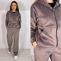 Жіночий теплий велюровий костюм мокко (розміри 42/44, 46/48, 50/52)