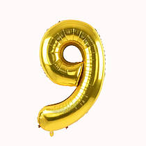 Куля повітряна фольгована,золото 32",цифра "9"