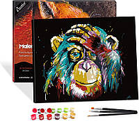 Картина за номерами "Барвиста мавпа", набір для малювання на полотні з льону, акриловими фарбами, без рамки, 40x50 см