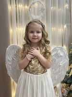 Дитячий карнавальний костюм "Ангел", новорічний костюм на ранок, дитячий костюм ангел криля з німбом